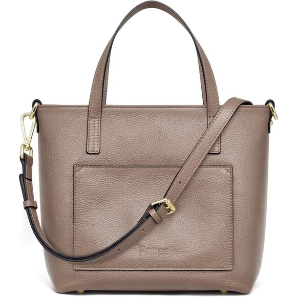 Khaki Genuine Leather Tote Bag for Women with Multiple Pockets and Adjustable Sh